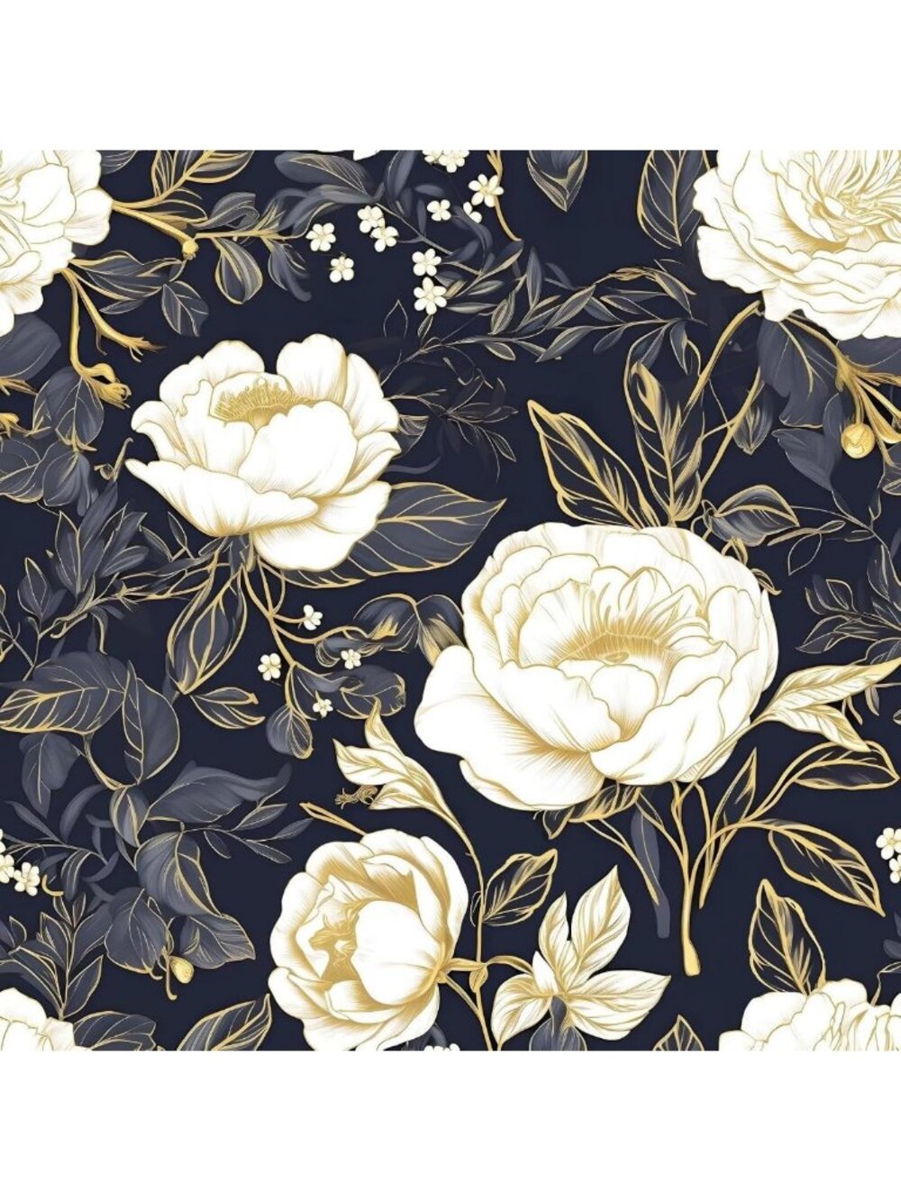 Vintage Floral Peel and Stick Wallpaper - Navy & Gold, Large 17.5"x393" Roll
